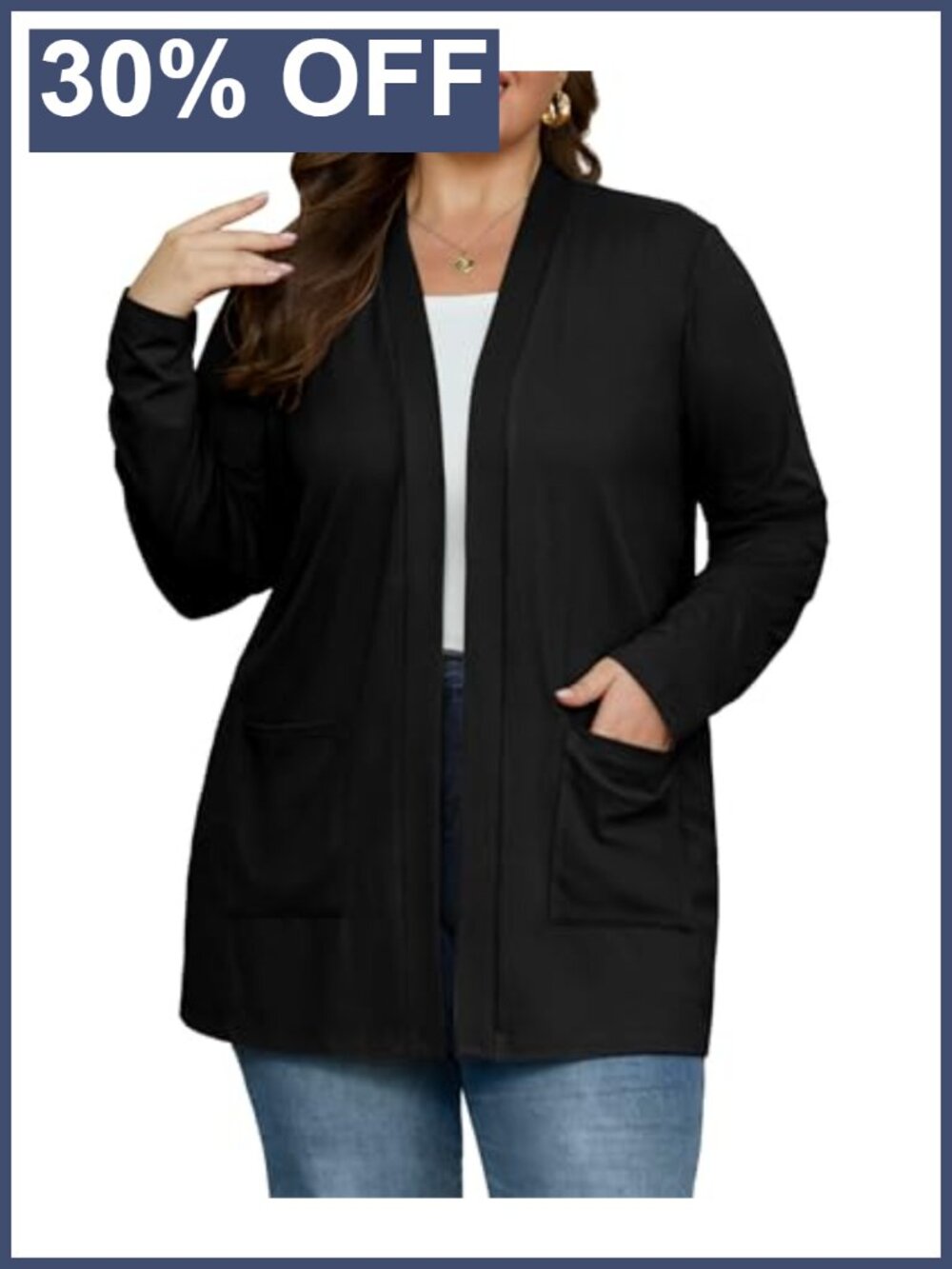 Plus Size Cardigan Lightweight Open Front with Pockets Rayon Spandex